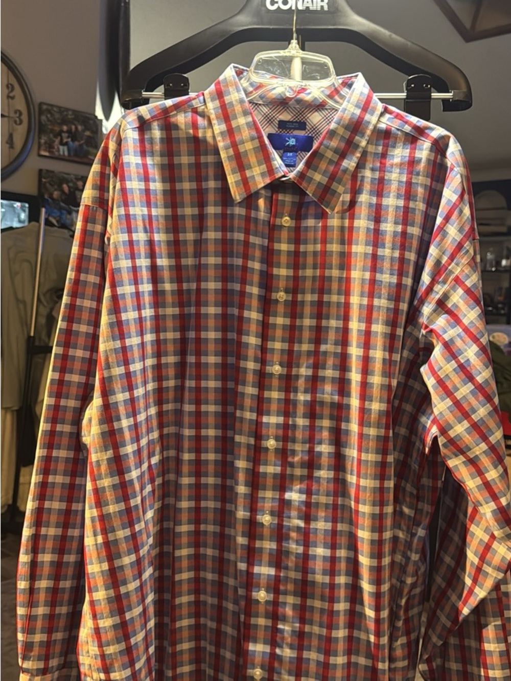 3x Plaid Button-Up Dress Shirt in Red, Blue & white - Classic Men's Shirt#318